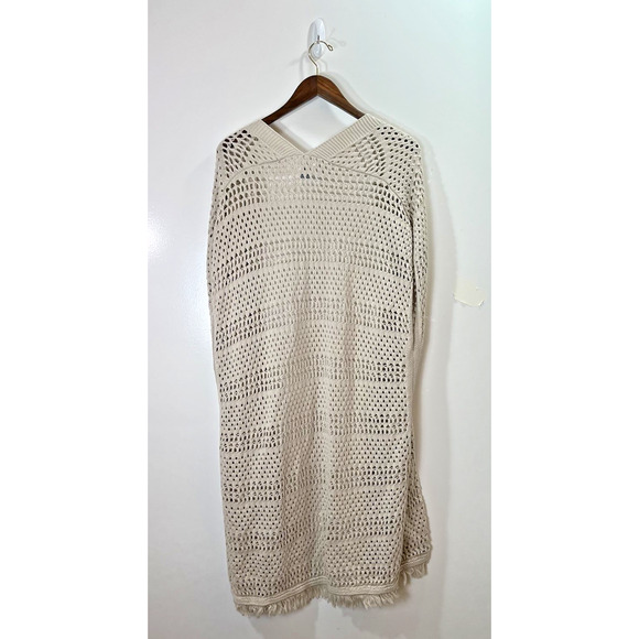 Old Navy Women’s Crochet Fringe Shawl Size XXL Beige Boho Beachy Festival Hippie - Picture 2 of 7